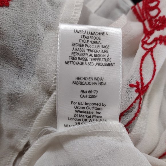 Free People White Chiffon Red Embroidered V Neck Boho Tunic Top - Picture 11 of 16